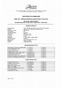 Certificate of Analysis (Sardi 190 Pueraria Mirifica Liquid Extract) - Thumbnail